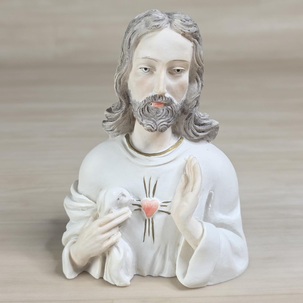 Vintage Jesus Chalkware Statue‎ Bust Heart Made in Italy 4.5"